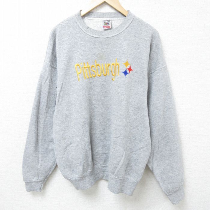 XL/古着 フルーツオブザルーム 長袖 スウェット メンズ 90s NFL ピッツバーグスティーラーズ 刺繍 大きいサイズ クルーネッ_画像1