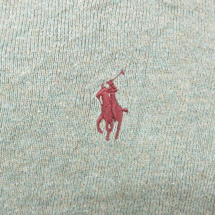 XL/古着 ラルフローレン 長袖 ブランド セーター メンズ 90s ワンポイントロゴ 大きいサイズ コットン Vネック 緑系 グリー_画像3