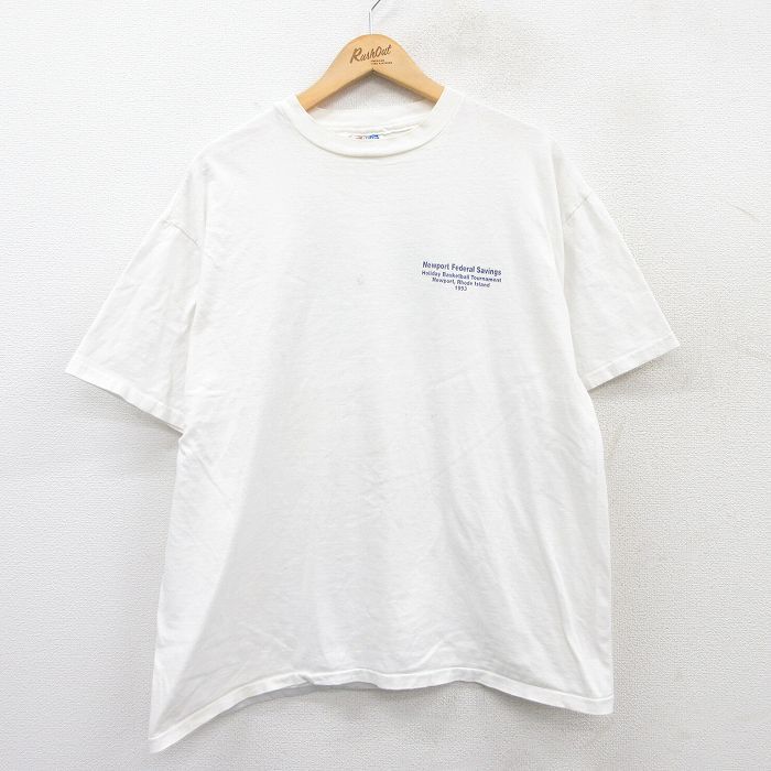 XL/古着 ヘインズ 半袖 ビンテージ Tシャツ メンズ 90s ニューポート バスケットボール 大きいサイズ コットン クルーネック_画像2