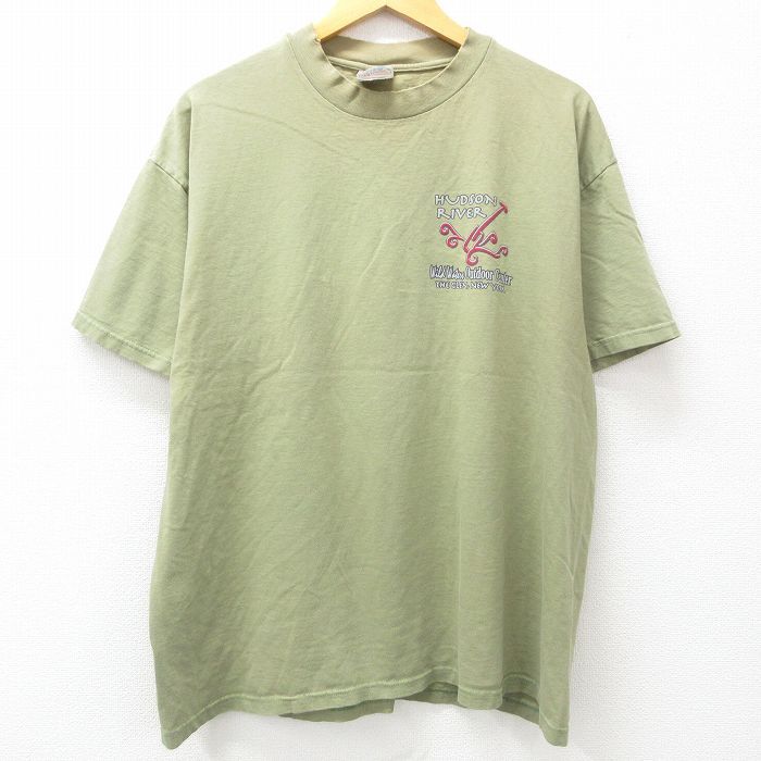 XL/古着 ヘインズ 半袖 ビンテージ Tシャツ メンズ 00s HUDSON 大きいサイズ コットン クルーネック 緑系 グリーン spe 25ap_画像2