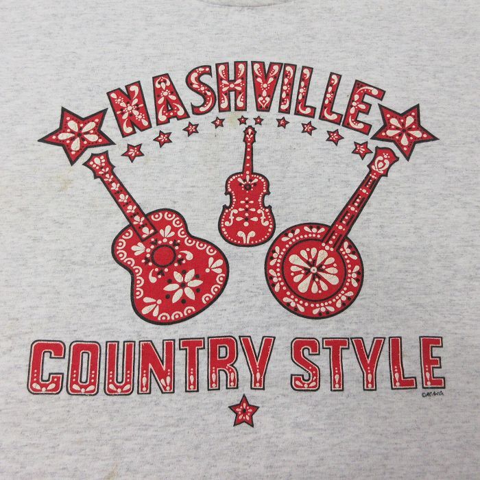 XL/古着 半袖 ビンテージ Tシャツ メンズ 90s ギター ナッシュビル 大きいサイズ コットン クルーネック 薄グレー 霜降り 24_画像2