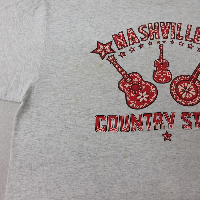 XL/古着 半袖 ビンテージ Tシャツ メンズ 90s ギター ナッシュビル 大きいサイズ コットン クルーネック 薄グレー 霜降り 24_画像4