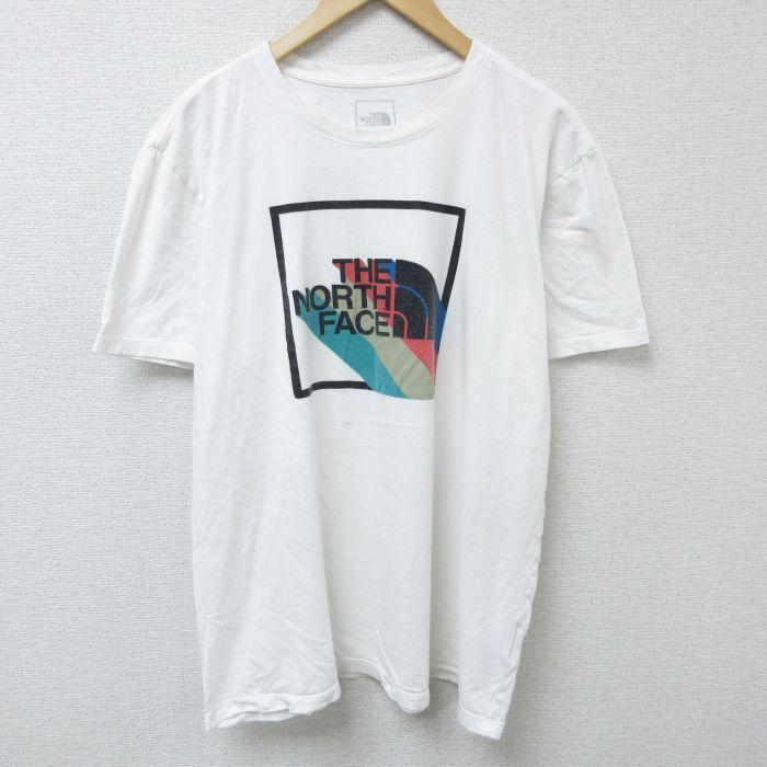XL/古着 ノースフェイス 半袖 ブランド Tシャツ メンズ ビッグロゴ 大きいサイズ コットン クルーネック 白 ホワイト 25may2_画像1