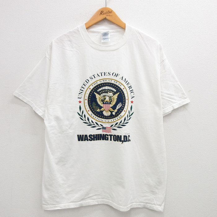 XL/古着 半袖 ビンテージ Tシャツ メンズ 00s ワシ ワシントンDC 星条旗 コットン クルーネック 白 ホワイト 24jul19 中古_画像1