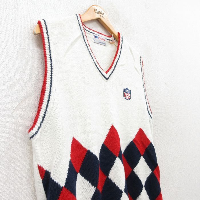 S/古着 ニット ベスト メンズ 90s NFL アクリル Vネック 白他 ホワイト アメフト スーパーボウル 25jan28 中古 トップス_画像2