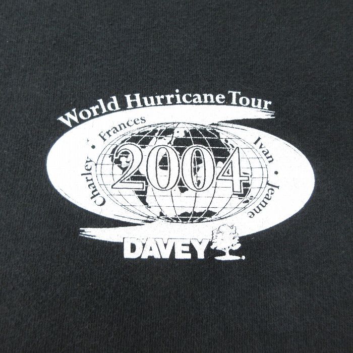 XL/古着 ヘインズ 半袖 ビンテージ Tシャツ メンズ 00s DAVEY 地球 ハリケーン 大きいサイズ コットン クルーネック 黒 ブラ_画像3
