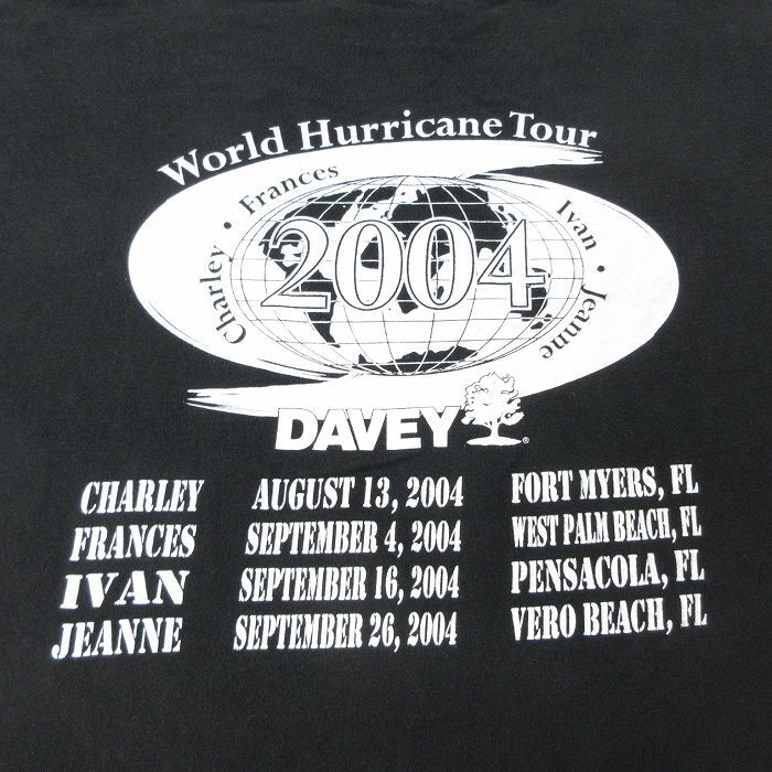 XL/古着 ヘインズ 半袖 ビンテージ Tシャツ メンズ 00s DAVEY 地球 ハリケーン 大きいサイズ コットン クルーネック 黒 ブラ_画像4