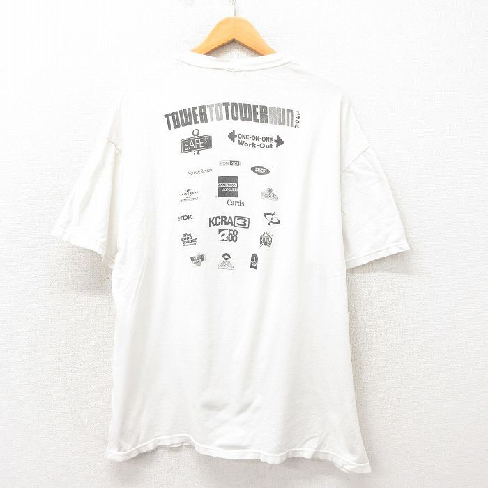 XL/古着 ヘインズ 半袖 ビンテージ Tシャツ メンズ 90s TOWER 企業広告 大きいサイズ コットン クルーネック 白 ホワイト 25_画像2