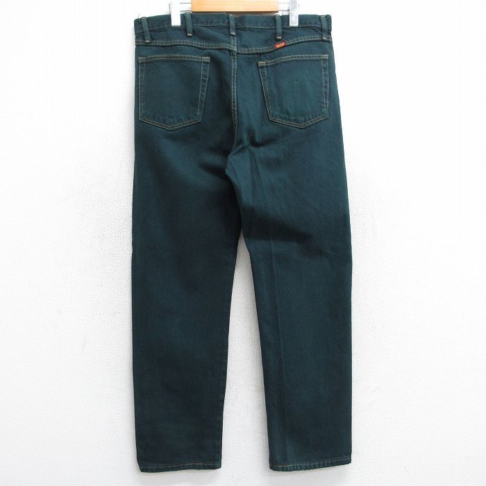 W36/古着 ラスラー ジーンズ メンズ コットン 濃緑 グリーン デニム 25sep12 中古 ボトムス ジーパン Gパン ロング パンツ_画像3