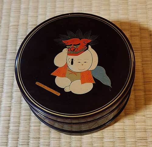 昭和の食器　丸　子供　木製　弁当箱　箱　重箱　直径約14.7cm　和食器　昭和　レトロ　貴重_画像1