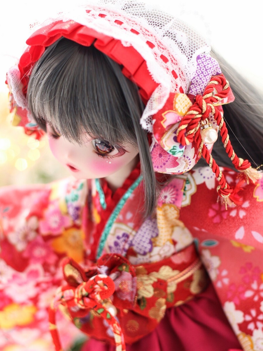 【シンティランテ】MDD服 著物+スカート+帯+カチューシャセット（赤）