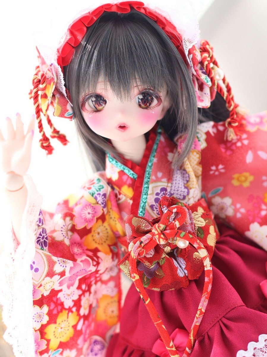 【シンティランテ】MDD服 著物+スカート+帯+カチューシャセット（赤）