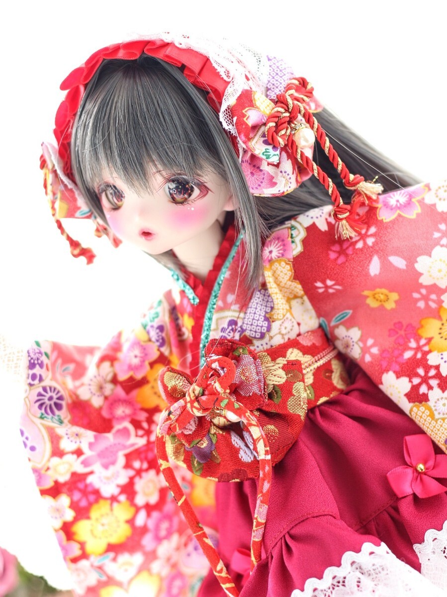 【シンティランテ】MDD服 著物+スカート+帯+カチューシャセット（赤）