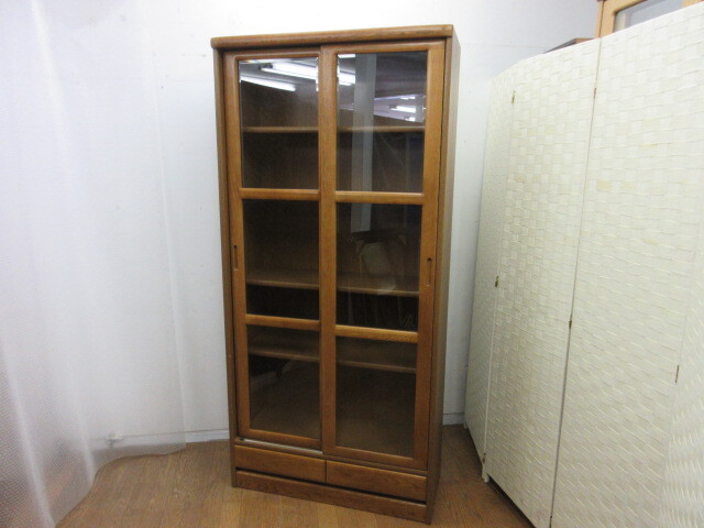 浜本工芸　スライド扉　リビングボード　本棚　書庫　収納　楢材　ナラ材　無垢　引き戸_画像1