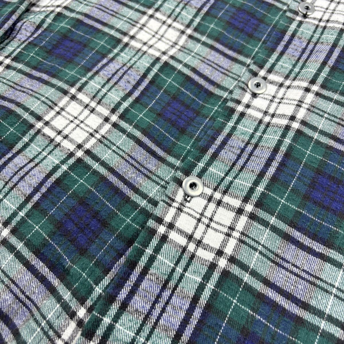 90s Hot Bodz Clothing co. Oversize Band Collar Plaid Flannel Shirt with Metal Buttons 90年代 バンドカラー ネルシャツ メタルボタン_画像8