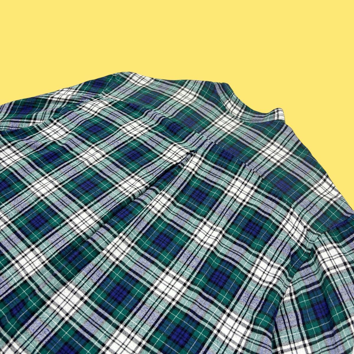 90s Hot Bodz Clothing co. Oversize Band Collar Plaid Flannel Shirt with Metal Buttons 90年代 バンドカラー ネルシャツ メタルボタン_画像10