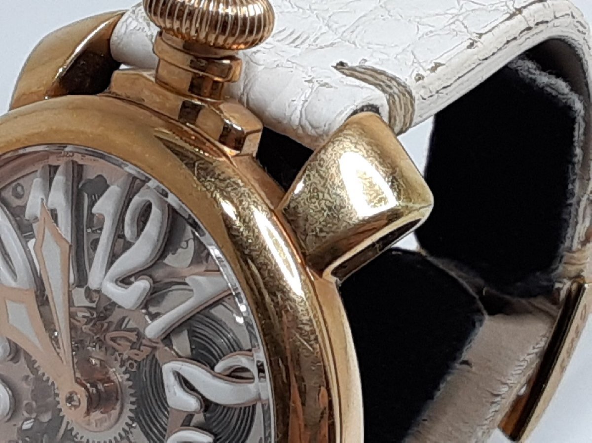 ガガミラノ GAGA MILANO マヌアーレ 48 MM 手巻き メンズ 腕時計 5311-01 スケルトン 白 SS GP レザー ブレス【中古】【送料無料】 ht5403_画像2