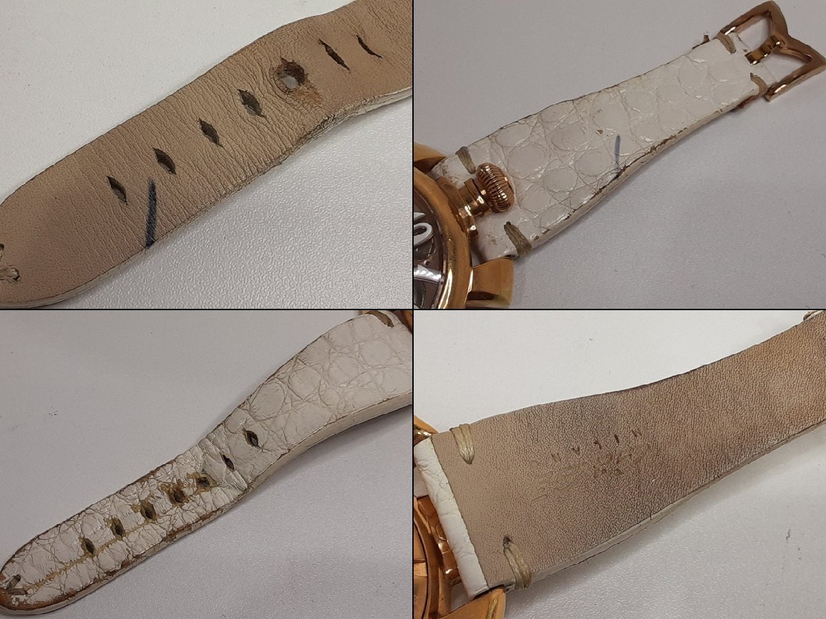 ガガミラノ GAGA MILANO マヌアーレ 48 MM 手巻き メンズ 腕時計 5311-01 スケルトン 白 SS GP レザー ブレス【中古】【送料無料】 ht5403_画像7