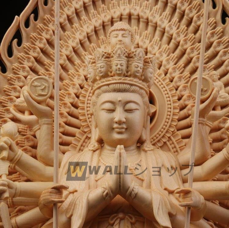 品質(zhì)保証★新入荷★　極上品 仏教美術(shù) 千手観音菩薩 精密彫刻 仏像 手彫り 木彫仏像 仏師手仕上げ品
