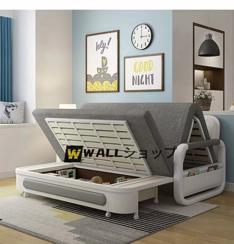 北歐風人気新品★耐久 便利 折りたたみベッド 収納ケース付き ソファーベッド ダブルベッド 洗える布地綿麻 ソファー 家庭用 1m