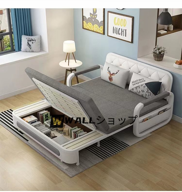 北歐風人気新品★耐久 便利 折りたたみベッド 収納ケース付き ソファーベッド ダブルベッド 洗える布地綿麻 ソファー 家庭用 1m