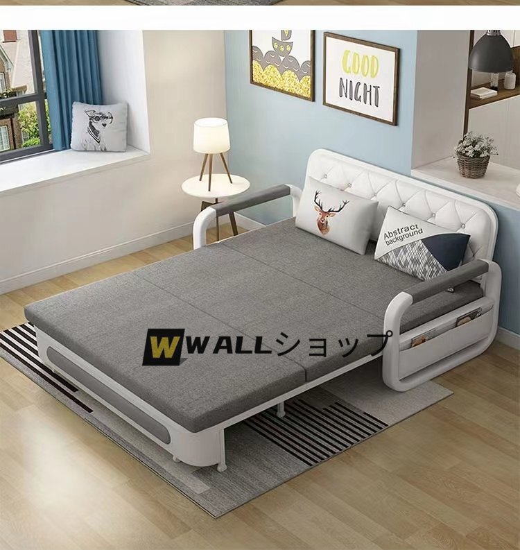北歐風人気新品★耐久 便利 折りたたみベッド 収納ケース付き ソファーベッド ダブルベッド 洗える布地綿麻 ソファー 家庭用 1m