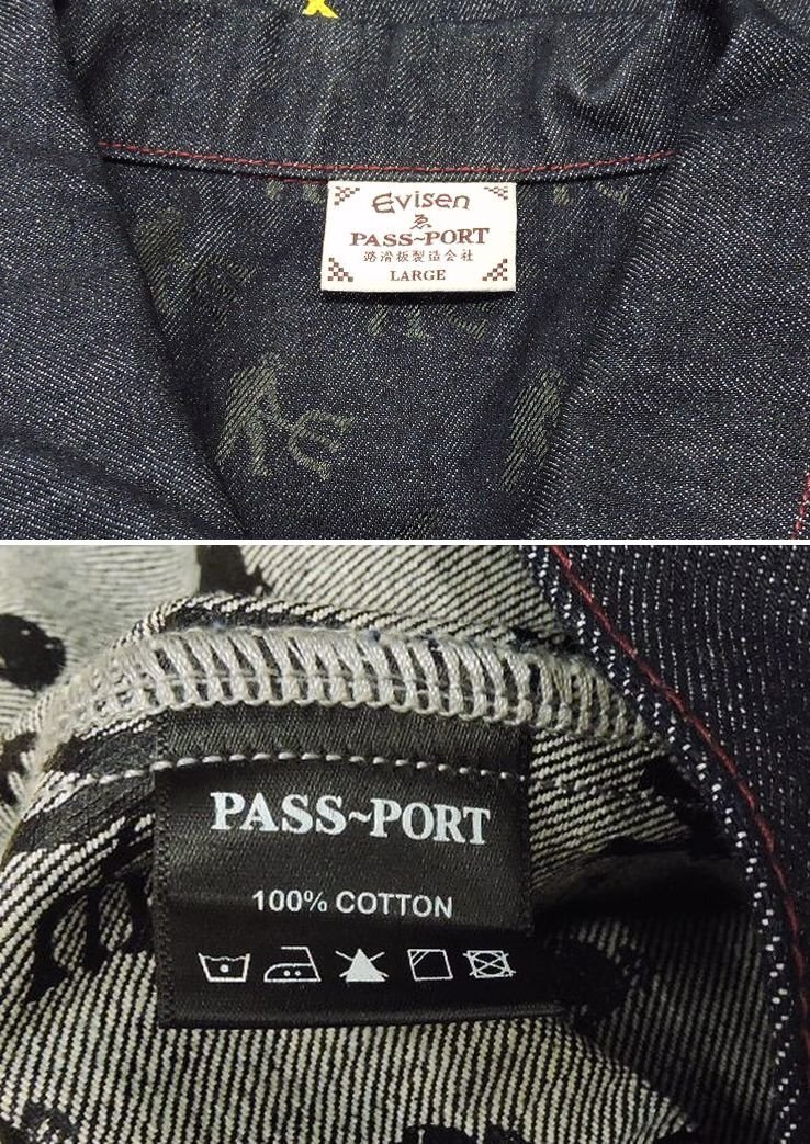 EVISEN×PASSPORT デニム ワーカジャケット サイズL ネイビー系 Gジャン コットン エビセン パスポート 中古品[B127L739]