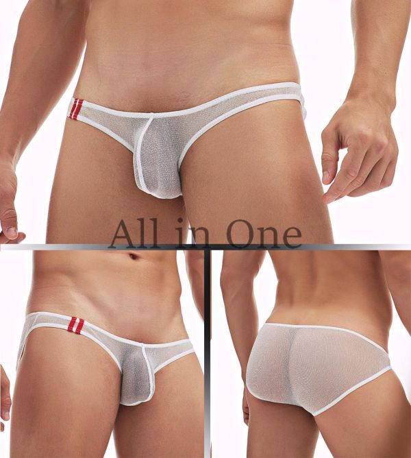 183-140-5 メンズ メタリックメッシュ ブリーフタイプ【ホワイト,M】男性 下着 セクシー ショーツ パンツ インナー アンダーウェア .2_画像1