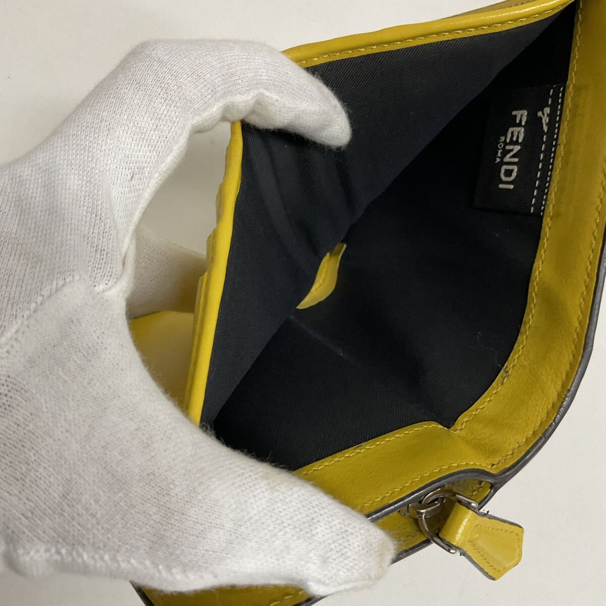 営AD999-60◆ FENDI フェンディ エフイズ ズッカ レザー ブラウン×イエロー ２つ折り財布 箱?袋あり 8M0386-A6CB-199-8210 