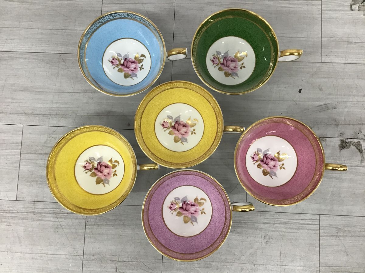 ●営KW054-100 AYNSLEY エインズレイ 金彩色絵 EST.1775 カップ＆ソーサー 6客セット 洋食器 /t