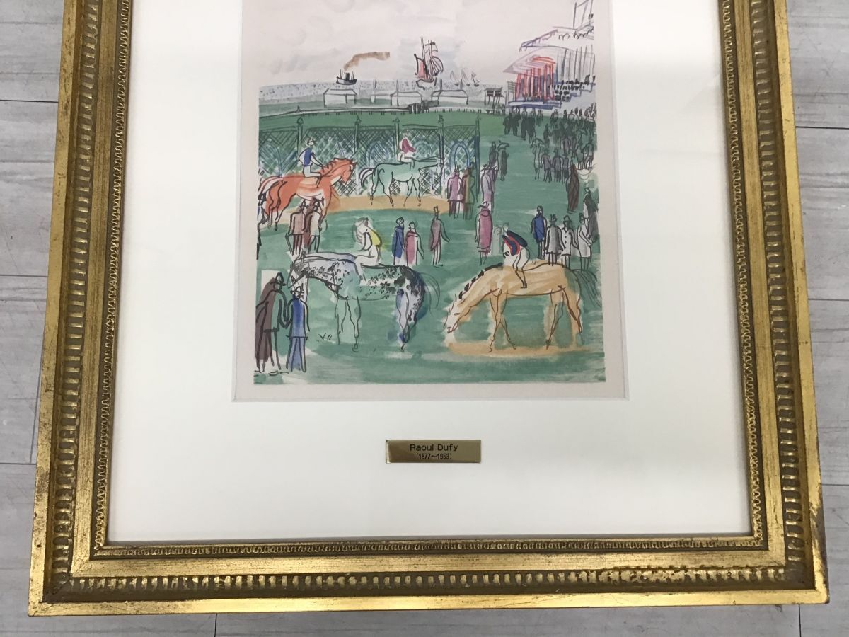 ●営KW052-100 Raoul Dufy ラウル?デュフィ 絵畫 1877～1953 競馬の前 180部 1957年 木版畫 アート 美術(shù)品 /t