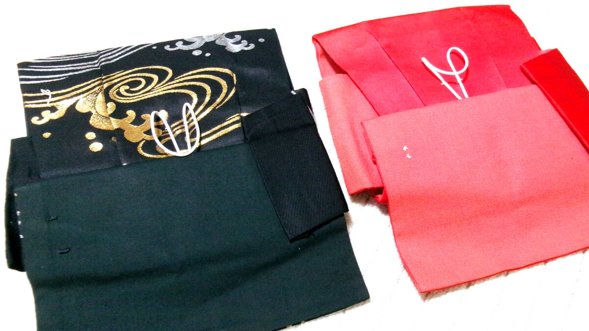 まとめて【重宝】Sサイズ※時間短縮※便利品※黒金彩色波模様※赤金彩華模様※化繊※なごや帯※作り帯※2点：＊_画像2