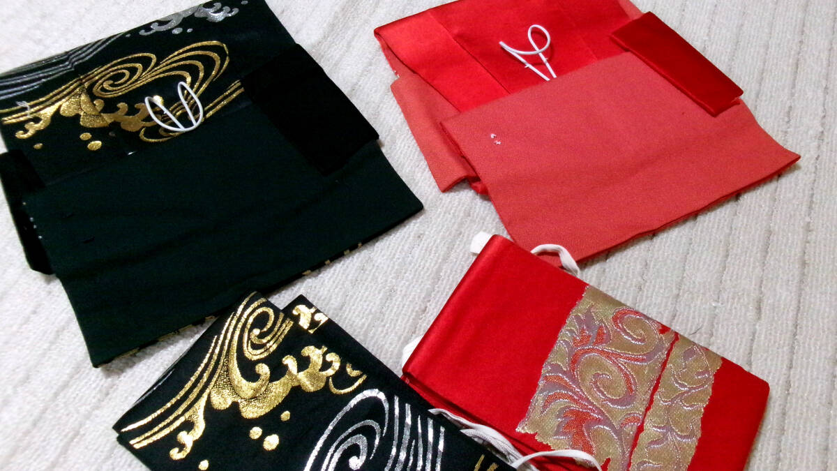 まとめて【重宝】Sサイズ※時間短縮※便利品※黒金彩色波模様※赤金彩華模様※化繊※なごや帯※作り帯※2点：＊_画像3