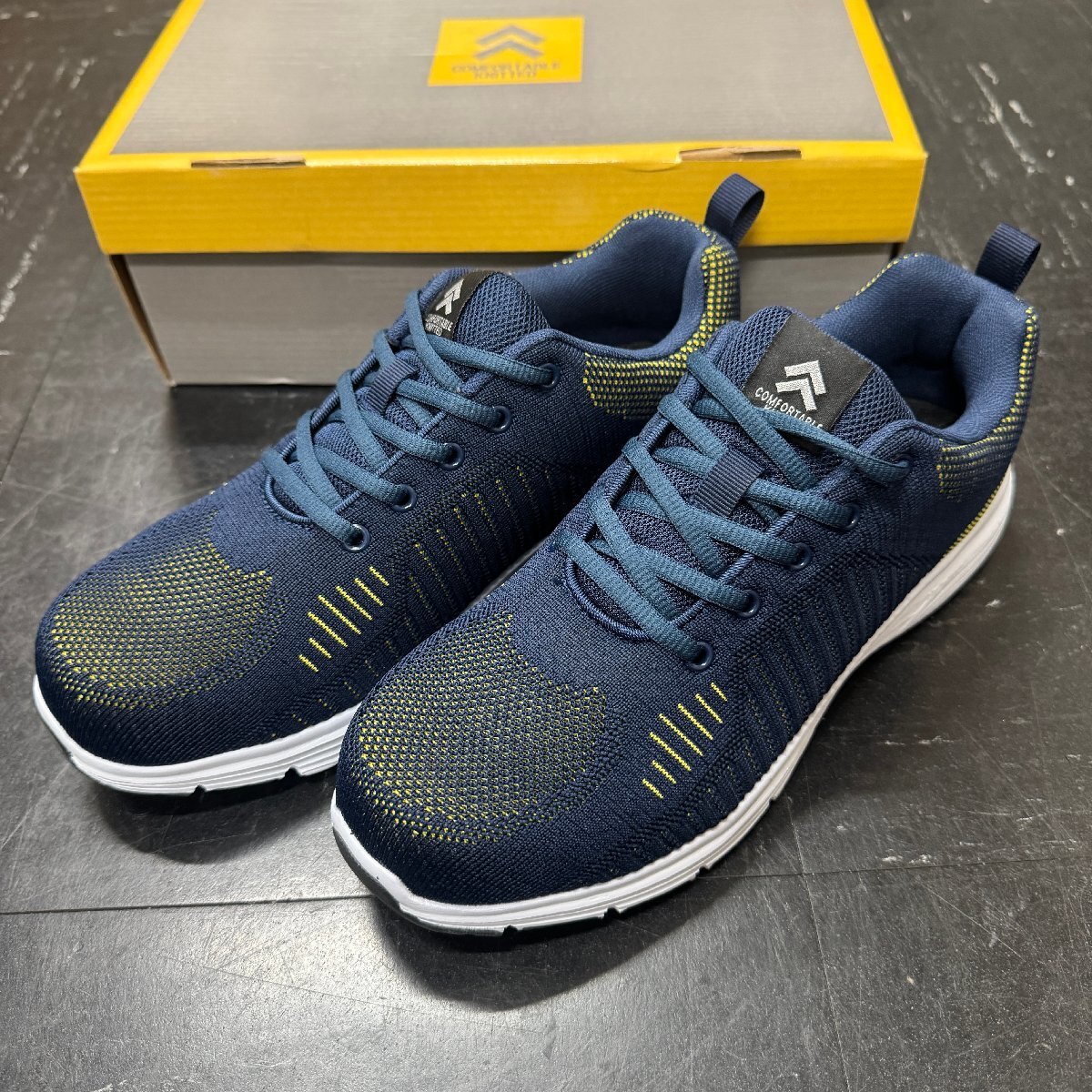 【掘り出し】?　おたふく　JW-395　ニットワークシューズ　26.0cm　ブラック×イエロー??全靴