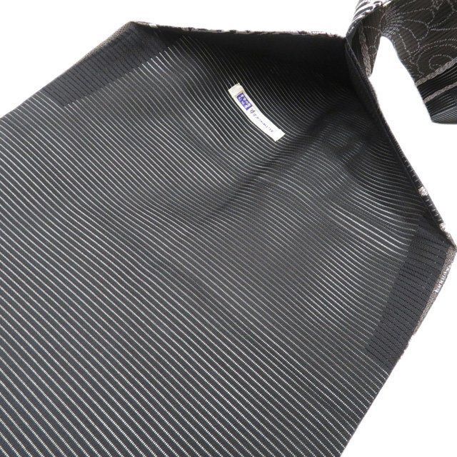 夏物 夏帯 名古屋帯 なごや帯 中古 リサイクル 正絹 カジュアル 花の図 菊 蔦 動物文様 黒色 錆利休色 多色 きもの北條 A1270-17_画像6