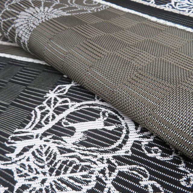 夏物 夏帯 名古屋帯 なごや帯 中古 リサイクル 正絹 カジュアル 花の図 菊 蔦 動物文様 黒色 錆利休色 多色 きもの北條 A1270-17_画像8