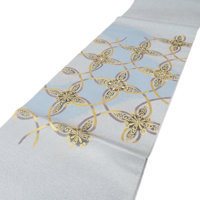特選 袋帯 中古 リサイクル 正絹 フォーマル 仕立て上がり お太鼓柄 川島織物 本金 螺鈿箔 花紋 薄青系色 多色 金 きもの北條 A1277-15_画像2