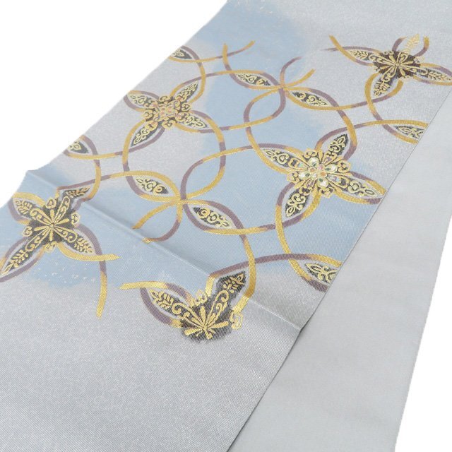 特選 袋帯 中古 リサイクル 正絹 フォーマル 仕立て上がり お太鼓柄 川島織物 本金 螺鈿箔 花紋 薄青系色 多色 金 きもの北條 A1277-15_画像6