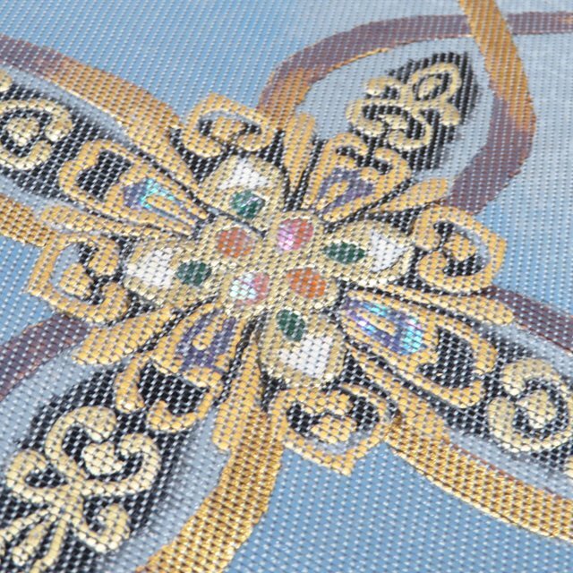 特選 袋帯 中古 リサイクル 正絹 フォーマル 仕立て上がり お太鼓柄 川島織物 本金 螺鈿箔 花紋 薄青系色 多色 金 きもの北條 A1277-15_画像7