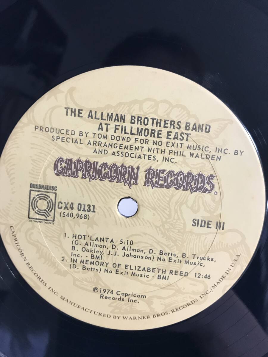 希少!!見開きジャケ・輸入盤・1974年【2LP】THE ALLMAN BROTHERS BAND / AT FILLMORE EAST(CX4 0131)_画像6