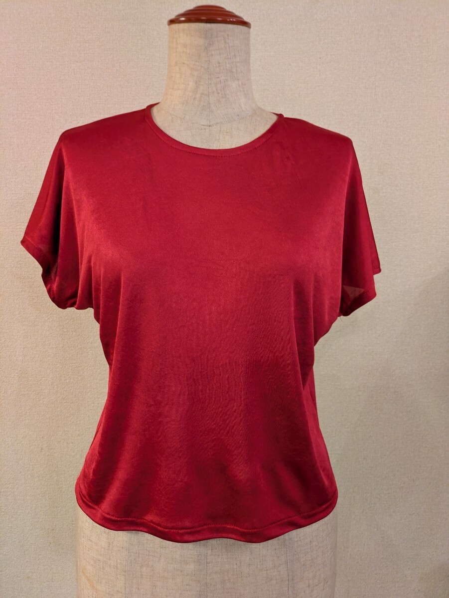 赤 フレンチスリーブカットソー ハンドメイド 手作り新品