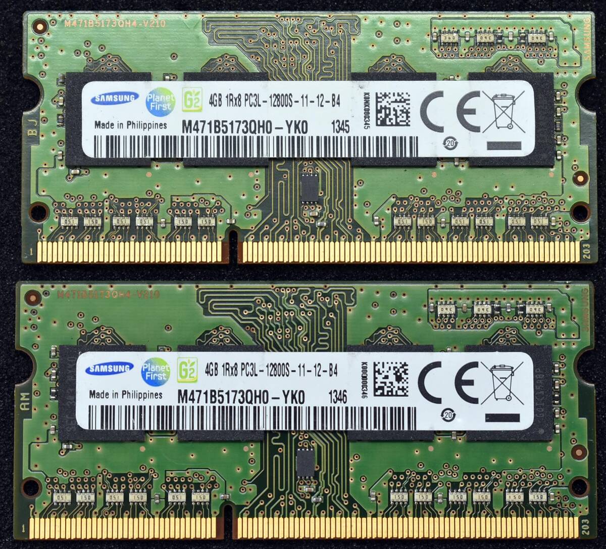4GB 2枚組 (合計 8GB) PC3L-12800S DDR3-1600 S.O.DIMM 204pin 1Rx8 Samsung (動作確認済) (管:EN80 x5s