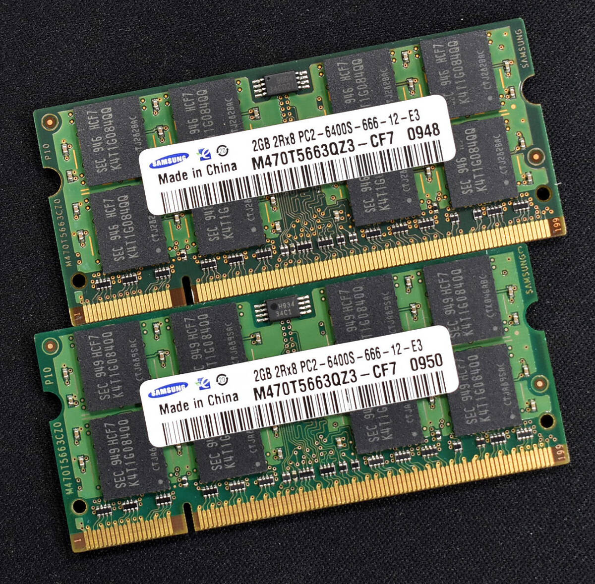 2GB 2枚組 (合計 4GB) PC2-6400S DDR2-800 S.O.DIMM 200pin Samsung サムスン 純正品 (動作確認済 memtest86+) (管:SB0831_画像1