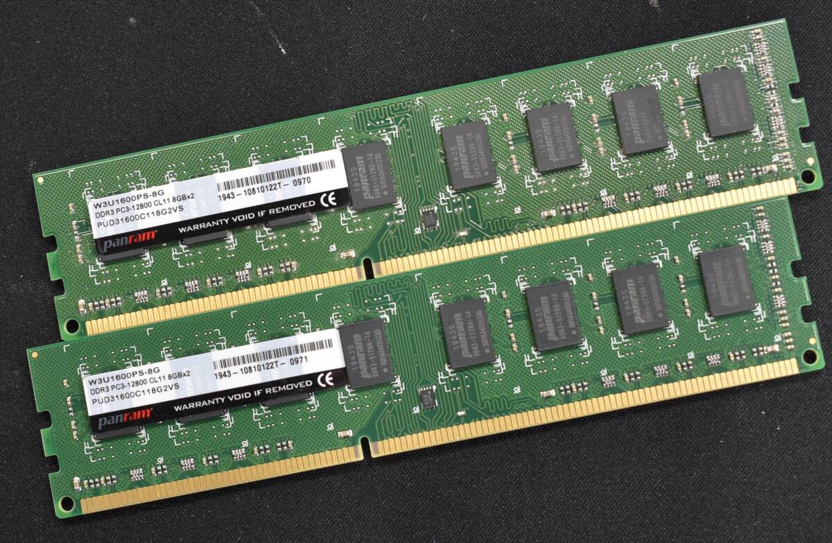 1円スタート 8GB 2枚組 (合計 16GB) PC3-12800 PC3-12800U DDR3-1600 240pin non-ECC Unbuffered DIMM PanRam (管:SA6481