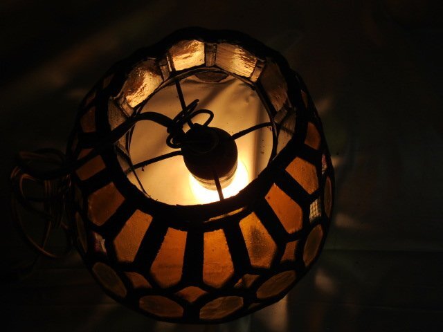 ステンドグラス風(fēng)燈　　ジャンク品　　釣り下げ式電気　 　　　　　ステンドガラス　　 　ランタン　照明　行燈　　　電燈　昭和レト