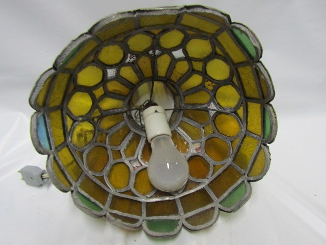 ステンドグラス風(fēng)燈　　ジャンク品　　釣り下げ式電気　 　　　　　ステンドガラス　　 　ランタン　照明　行燈　　　電燈　昭和レト