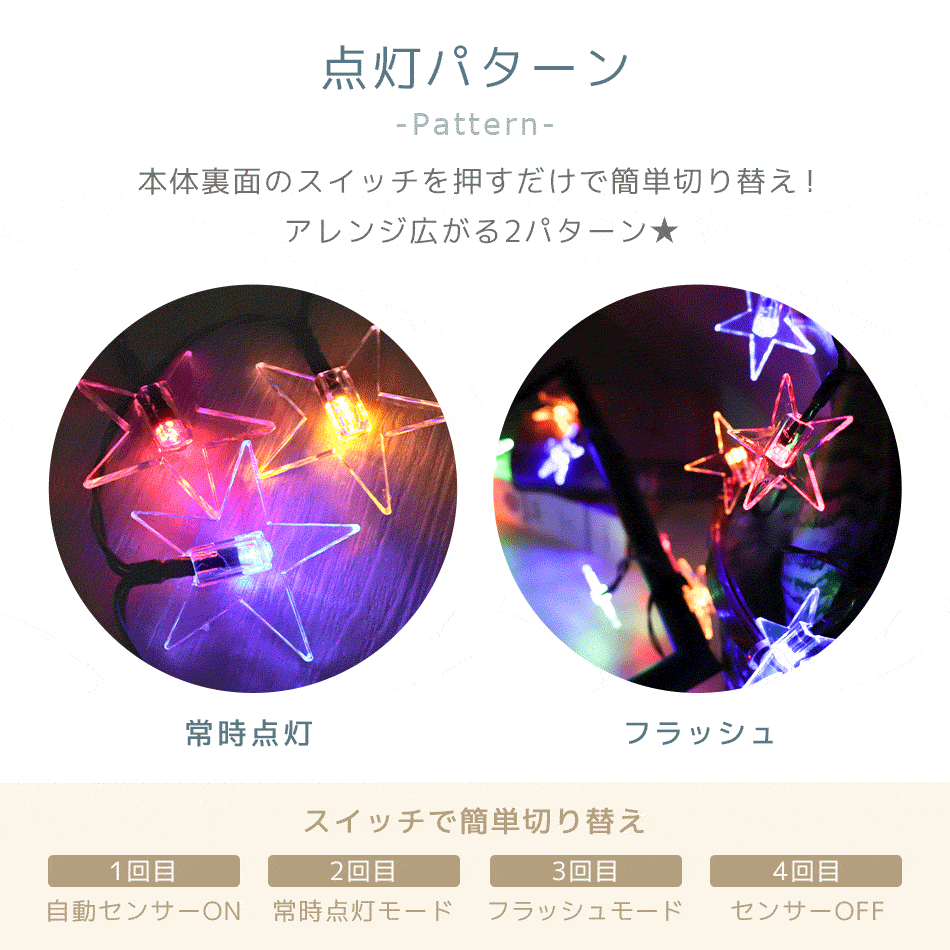 LED イルミネーション 星タイプ ソーラー充電 7m 防滴 防水 電気代0円 イルミ ライト クリスマス 飾り 屋外 電飾 おしゃれ 新品 未使用