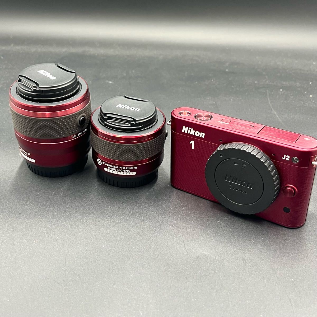 1円【希少 入手困難】Nikon 1j2 レッド ミラーレス一眼 ニコン ダブルレンズキット 付屬品あり 10-30 30-110 望遠レンズ