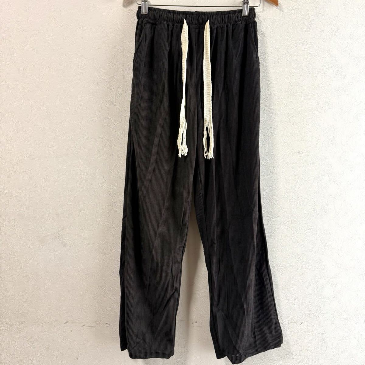 ワイドパンツ メンズ イージーパンツ リブ カジュアルパンツ ボトムス おしゃれ ブラック L_画像7