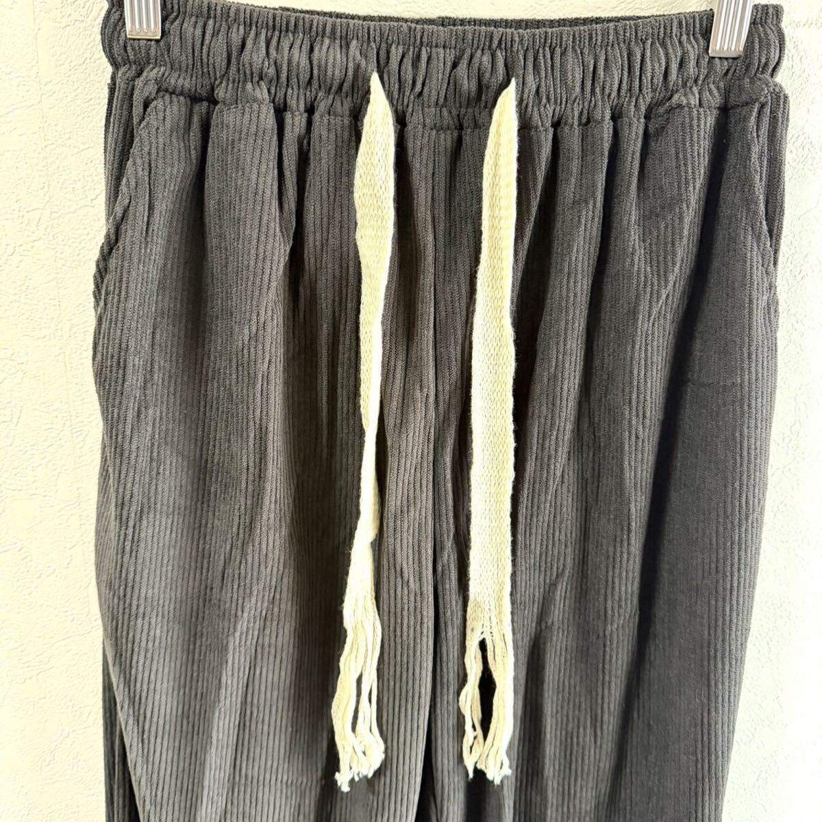 ワイドパンツ メンズ イージーパンツ リブ カジュアルパンツ ボトムス おしゃれ ブラック L_画像8